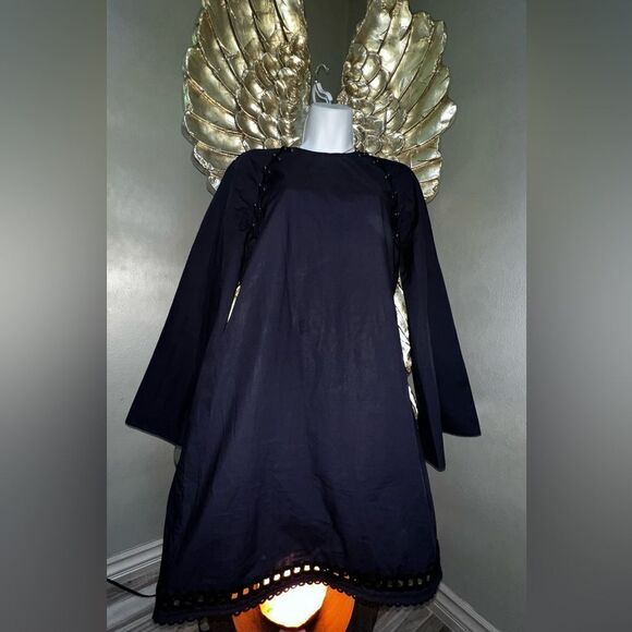 Derek Lam 10 Crosby-100% cotton Bell-Sleeve A-Line Dress w/ Lacing , size 8 - Picture 3 of 16